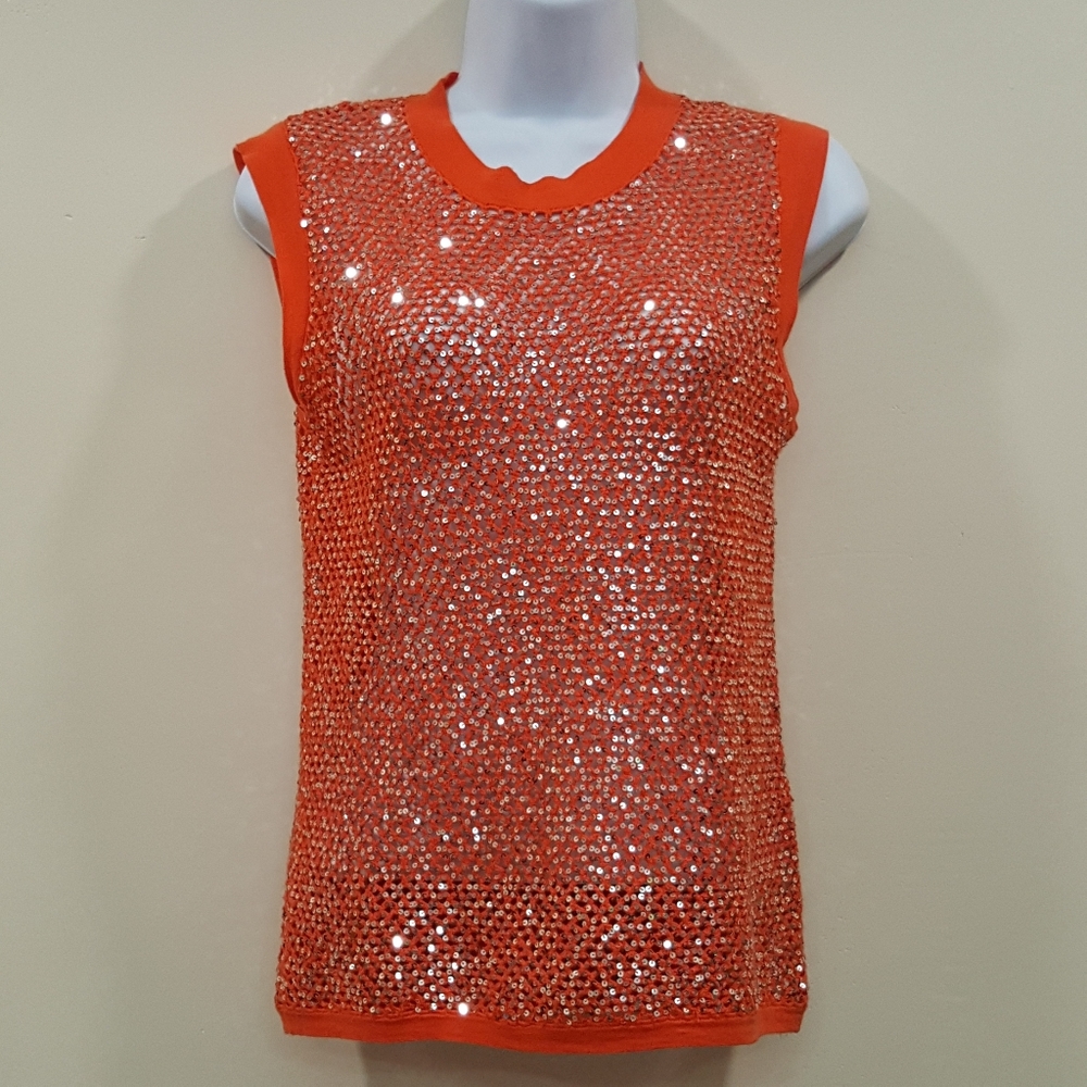 Iisli Orange Knit Silver Sequin Top